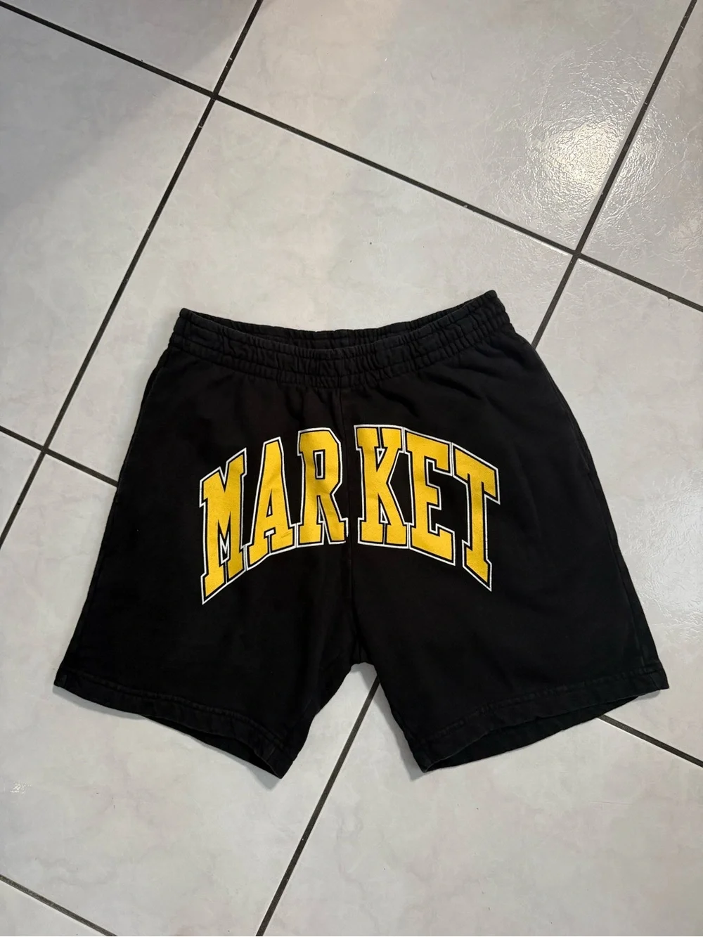 Market Black Men's Athletic Shorts with Yellow Logo